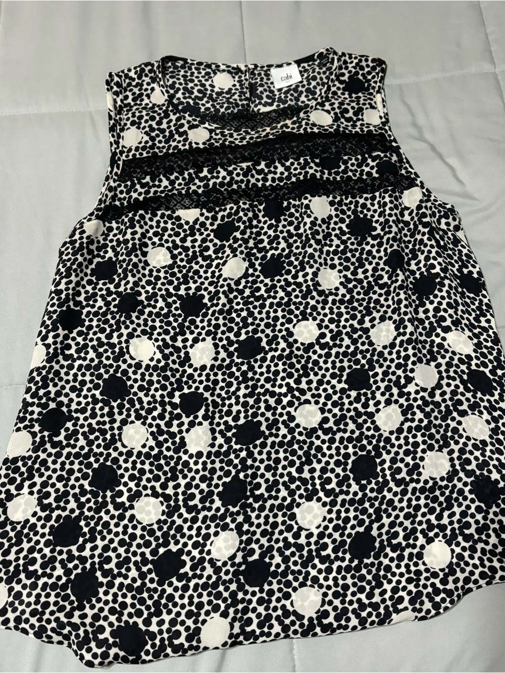 CAbi Navy and White Polka Dot Lace-Trim Camisole